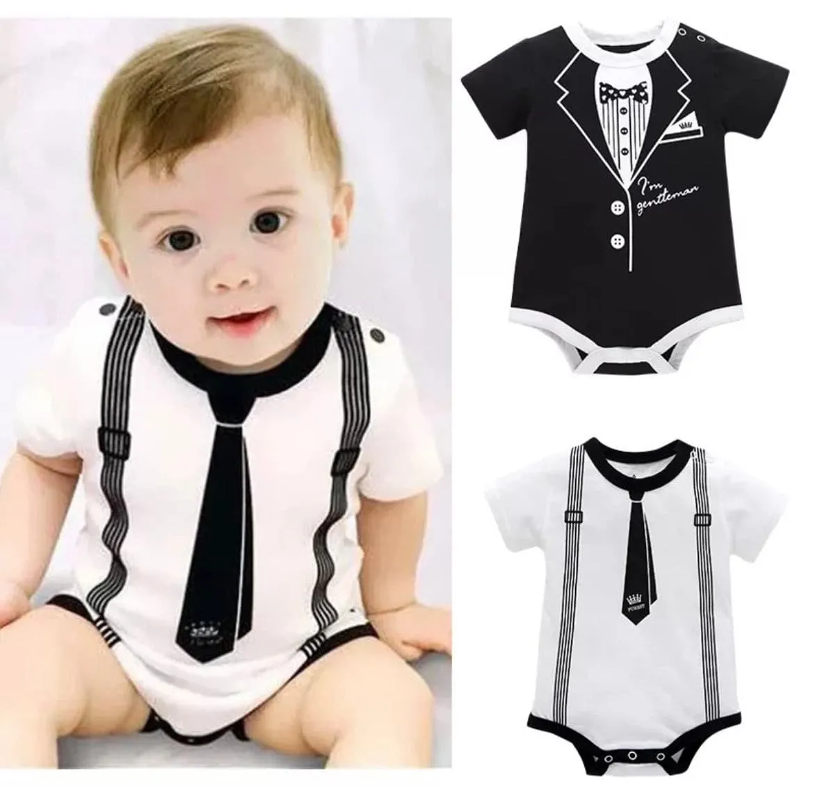 Tie Suspenders Print Onesie - White