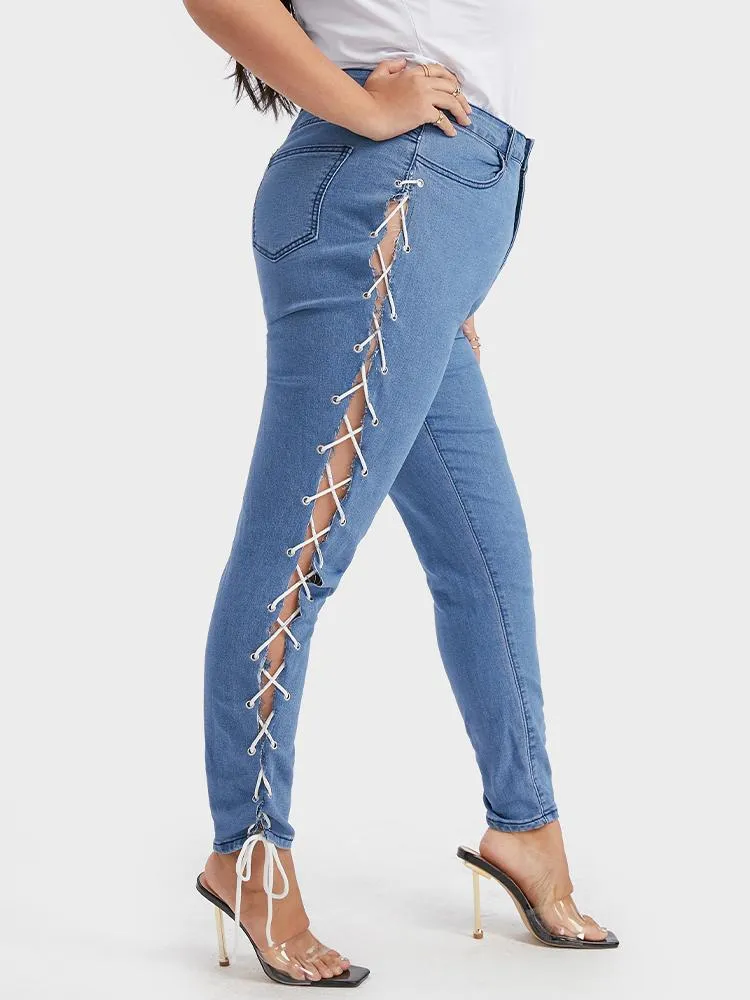 Ties Pocket Button Bodycon Jean