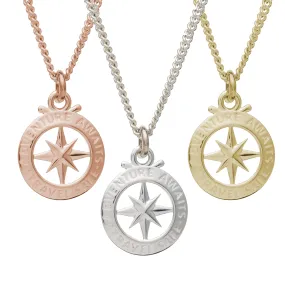 Travel Safe Outline Compass Gold Plated Silver Necklace