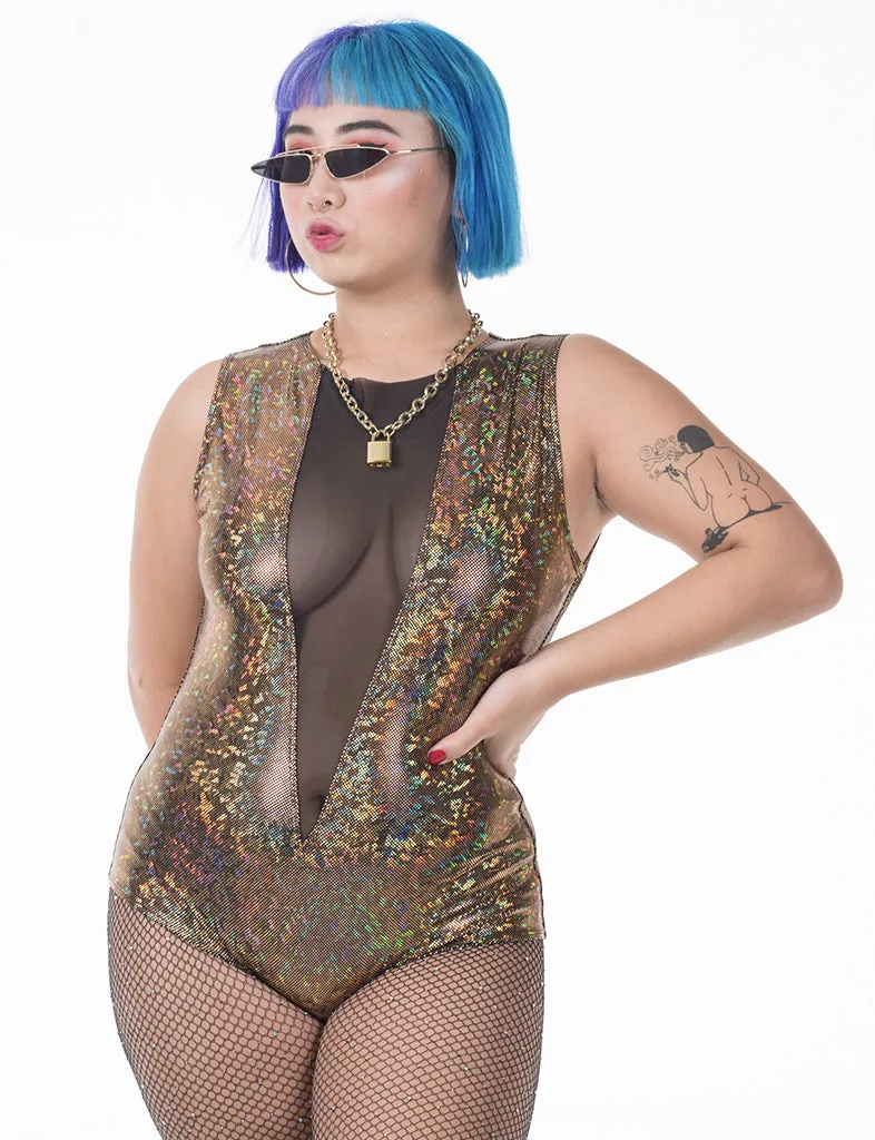 V MESH FRONT BODYSUIT - GOLD RUSH