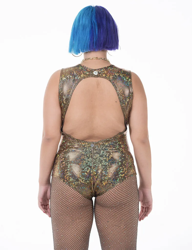 V MESH FRONT BODYSUIT - GOLD RUSH