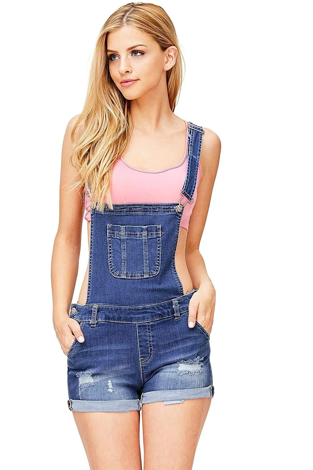 Wax Women's Distressed Shortalls