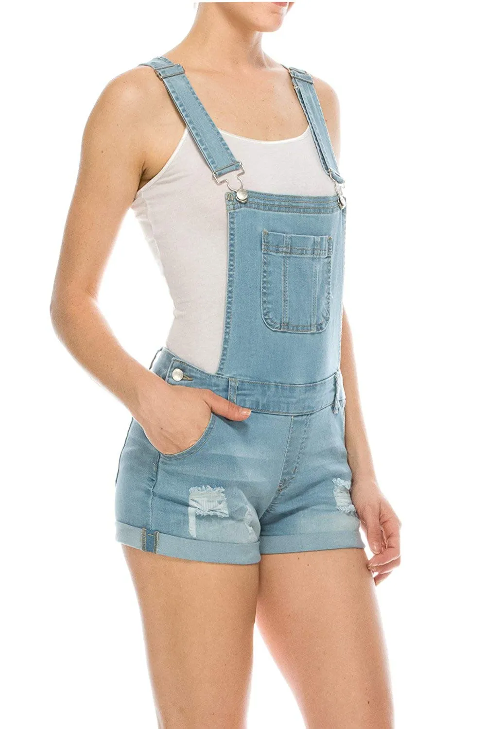 Wax Women's Distressed Shortalls