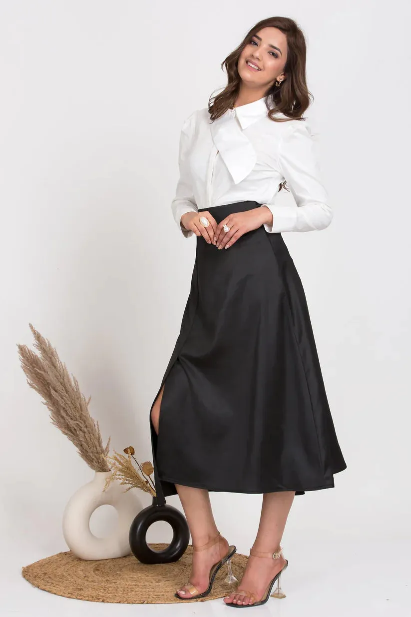 White 100% Cotton Lapel spilt collar Shirt for Women