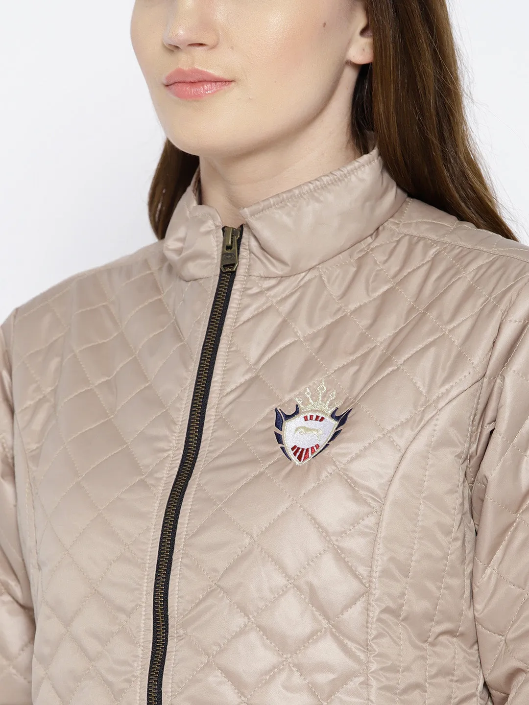 Women Beige Quilted Jacket