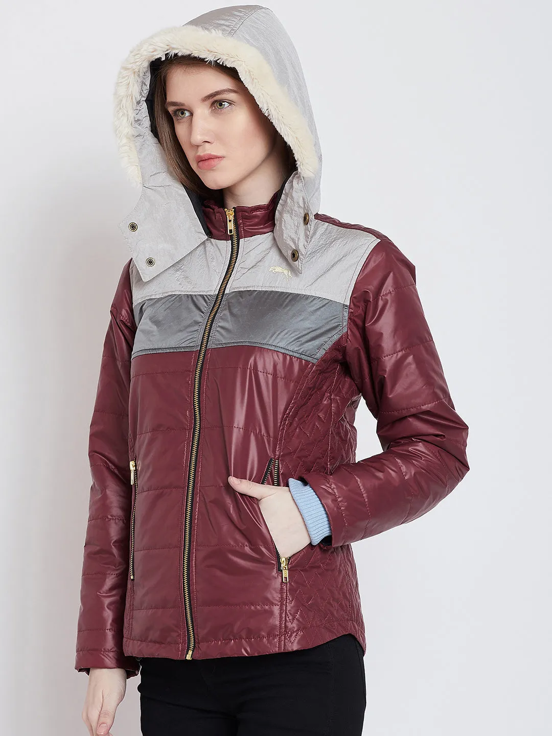 Women Casual Red Quilted Jacket