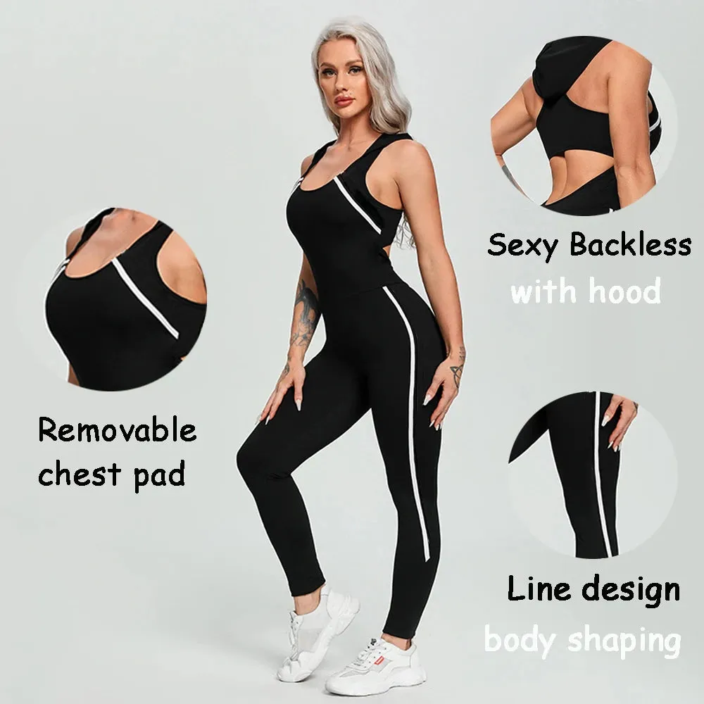 Women Yoga Gym Backless Tracksuit