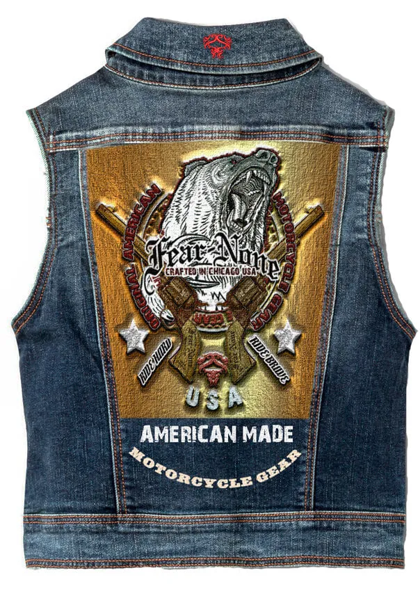 Womens  "Golden Bear & Guns" Denim Highway Vest