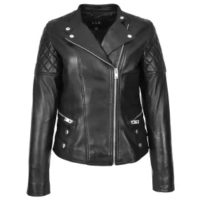 Womens Real Leather Biker Jacket Classic Cross Zip Style Molly Black