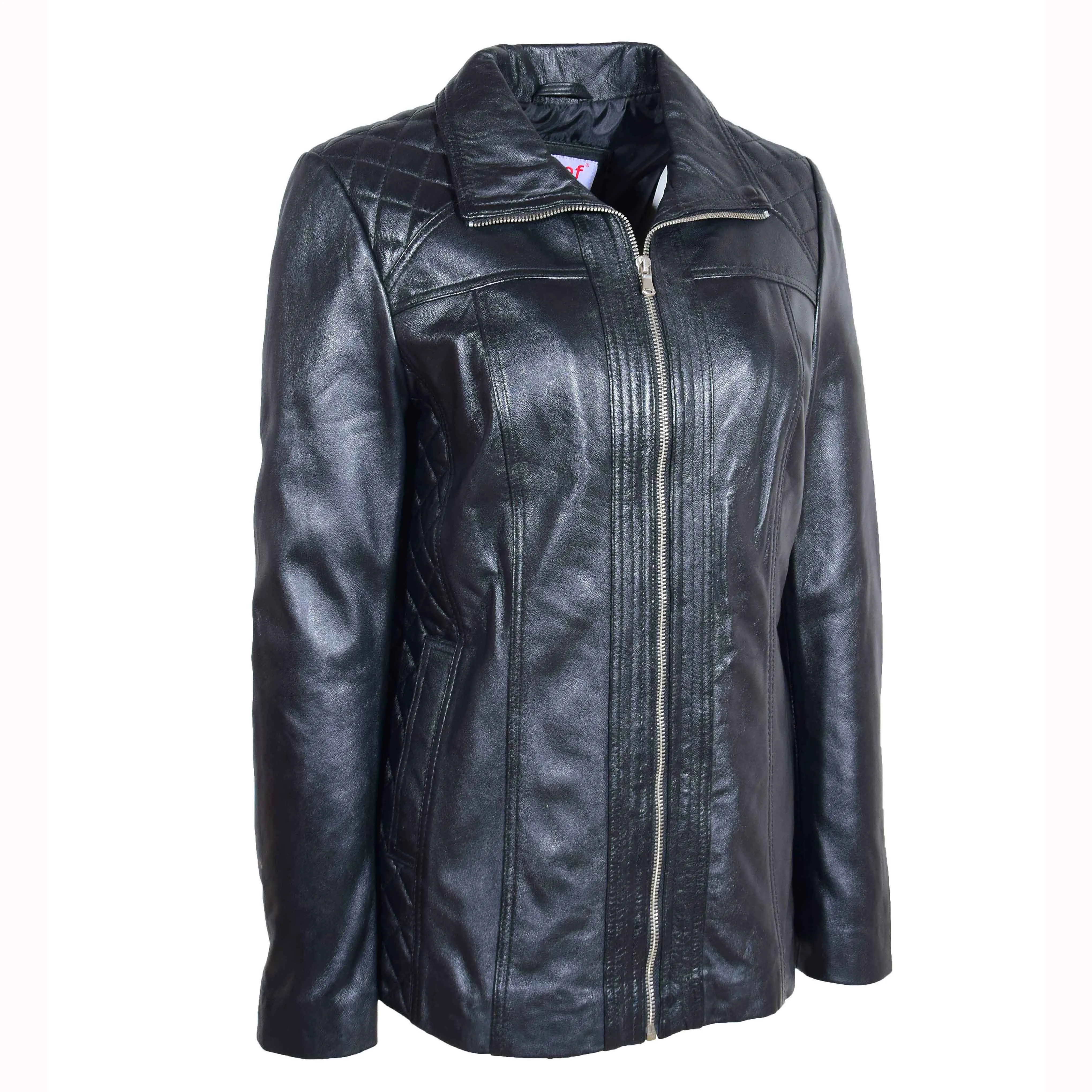 Womens Real Leather Jacket Zip Quilted ECHO Black